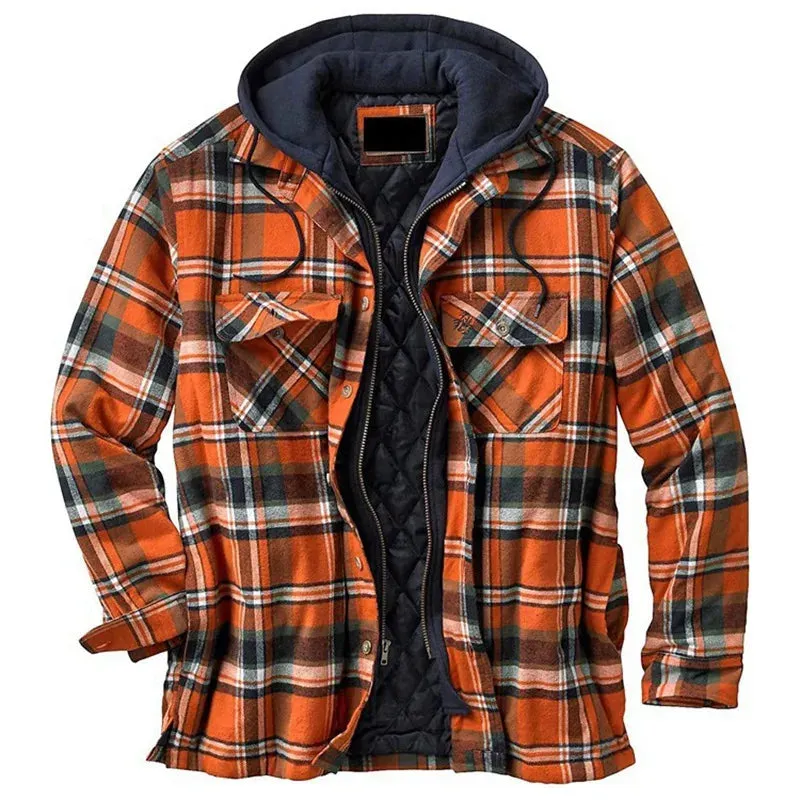 Mens Autumn Winter Hooded Jacket plaid style and wintermready comfort