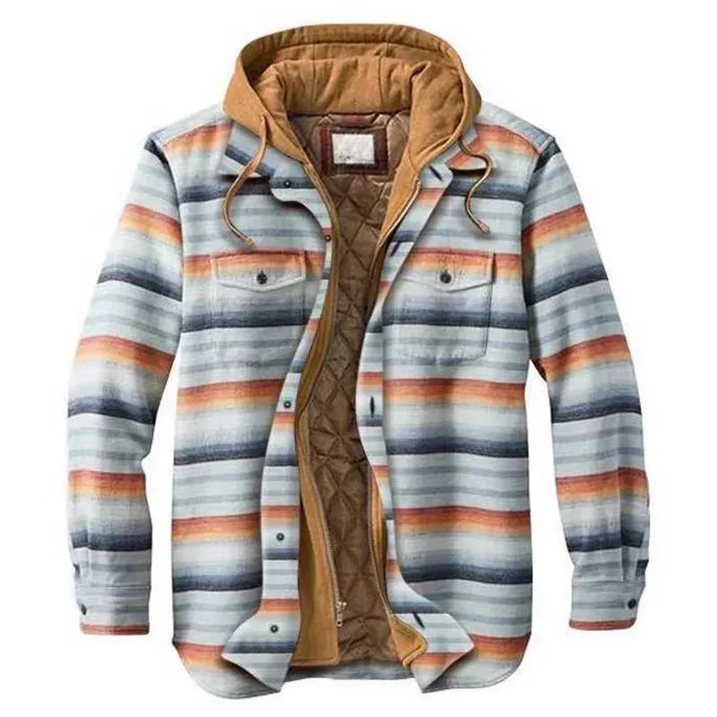 Mens Autumn Winter Hooded Jacket plaid style and wintermready comfort