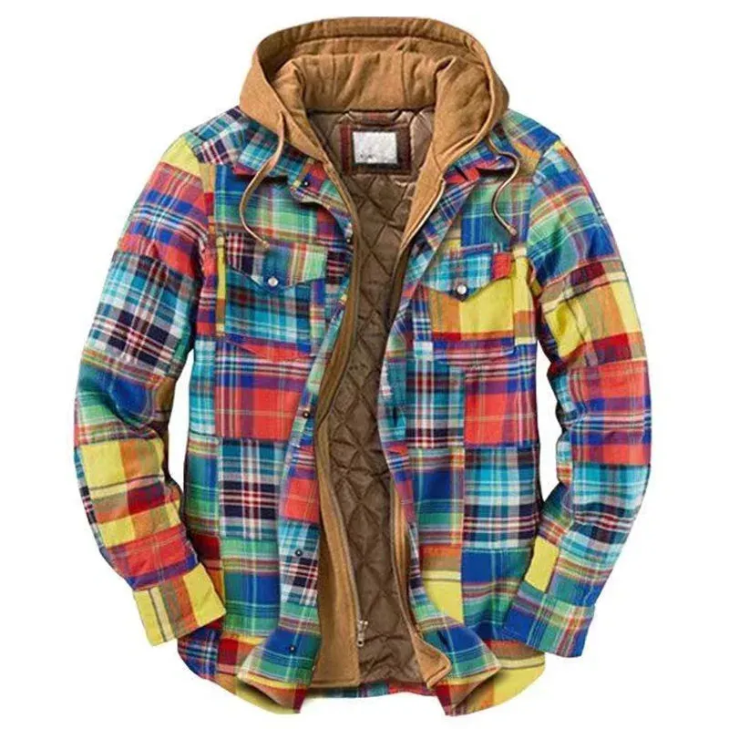 Mens Autumn Winter Hooded Jacket plaid style and wintermready comfort