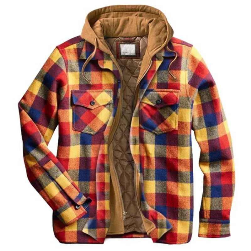 Mens Autumn Winter Hooded Jacket plaid style and wintermready comfort