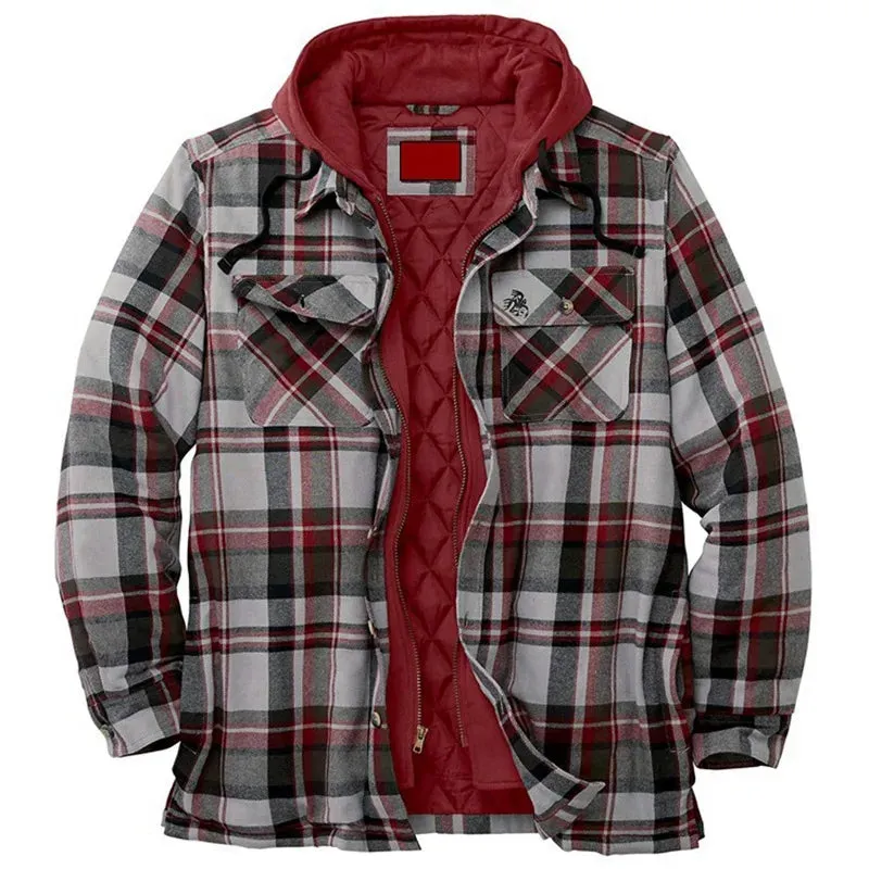 Mens Autumn Winter Hooded Jacket plaid style and wintermready comfort