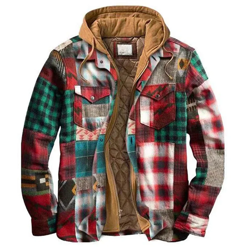 Mens Autumn Winter Hooded Jacket plaid style and wintermready comfort