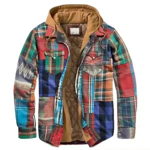 Mens Autumn Winter Hooded Jacket plaid style and wintermready comfort