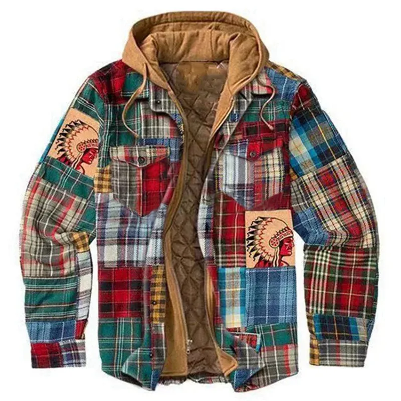 Mens Autumn Winter Hooded Jacket plaid style and wintermready comfort