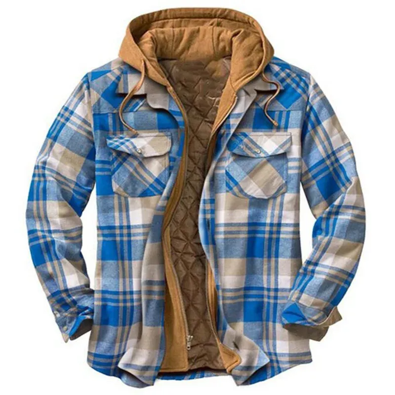 Mens Autumn Winter Hooded Jacket plaid style and wintermready comfort