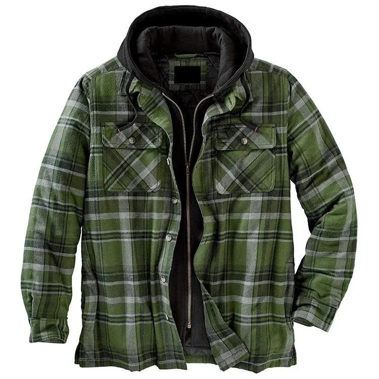 Mens Autumn Winter Hooded Jacket plaid style and wintermready comfort