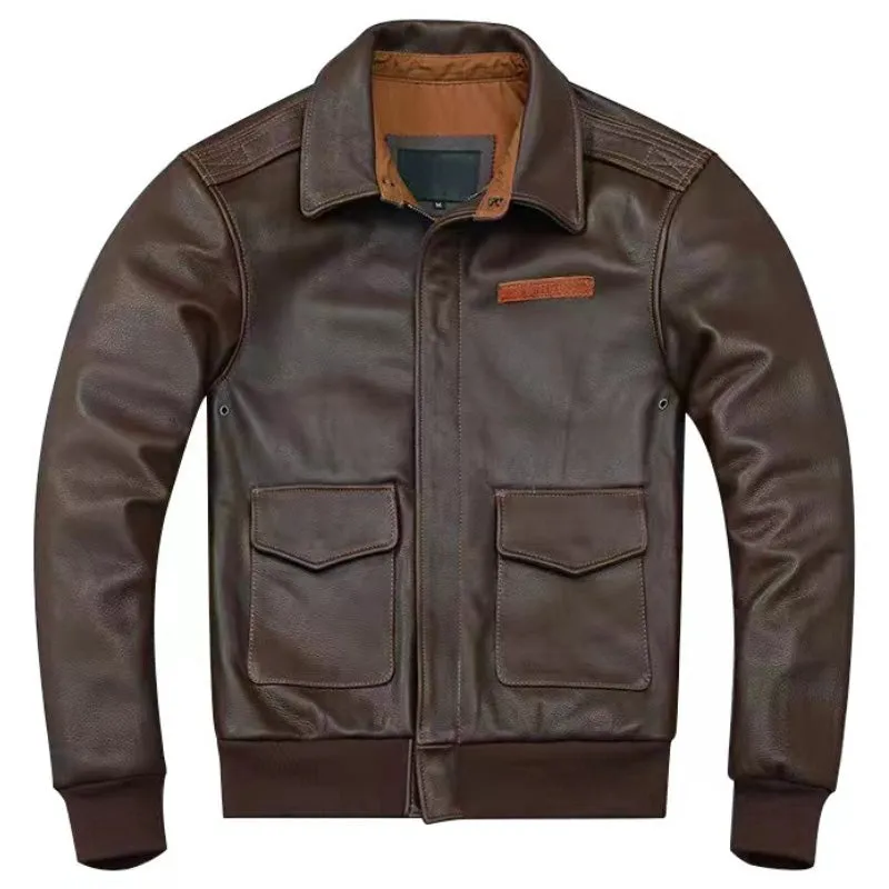 Men's Dark Brown A2 Flight Jacket - Leather Aviator Bomber Coat