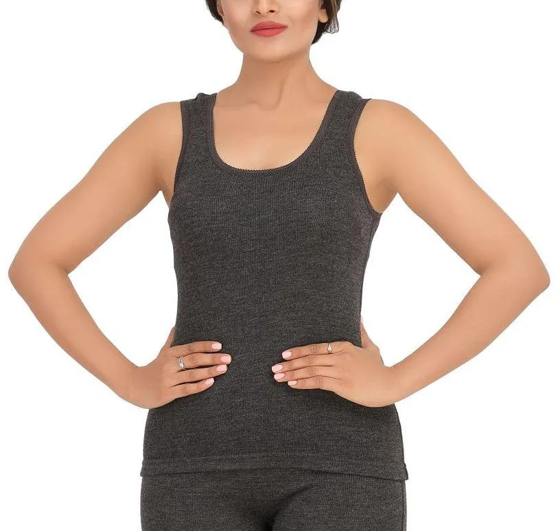 Monte Carlo Pure New Merino Wool Machine Washable Sleeveless Round Neck Thermal for Women Black Color