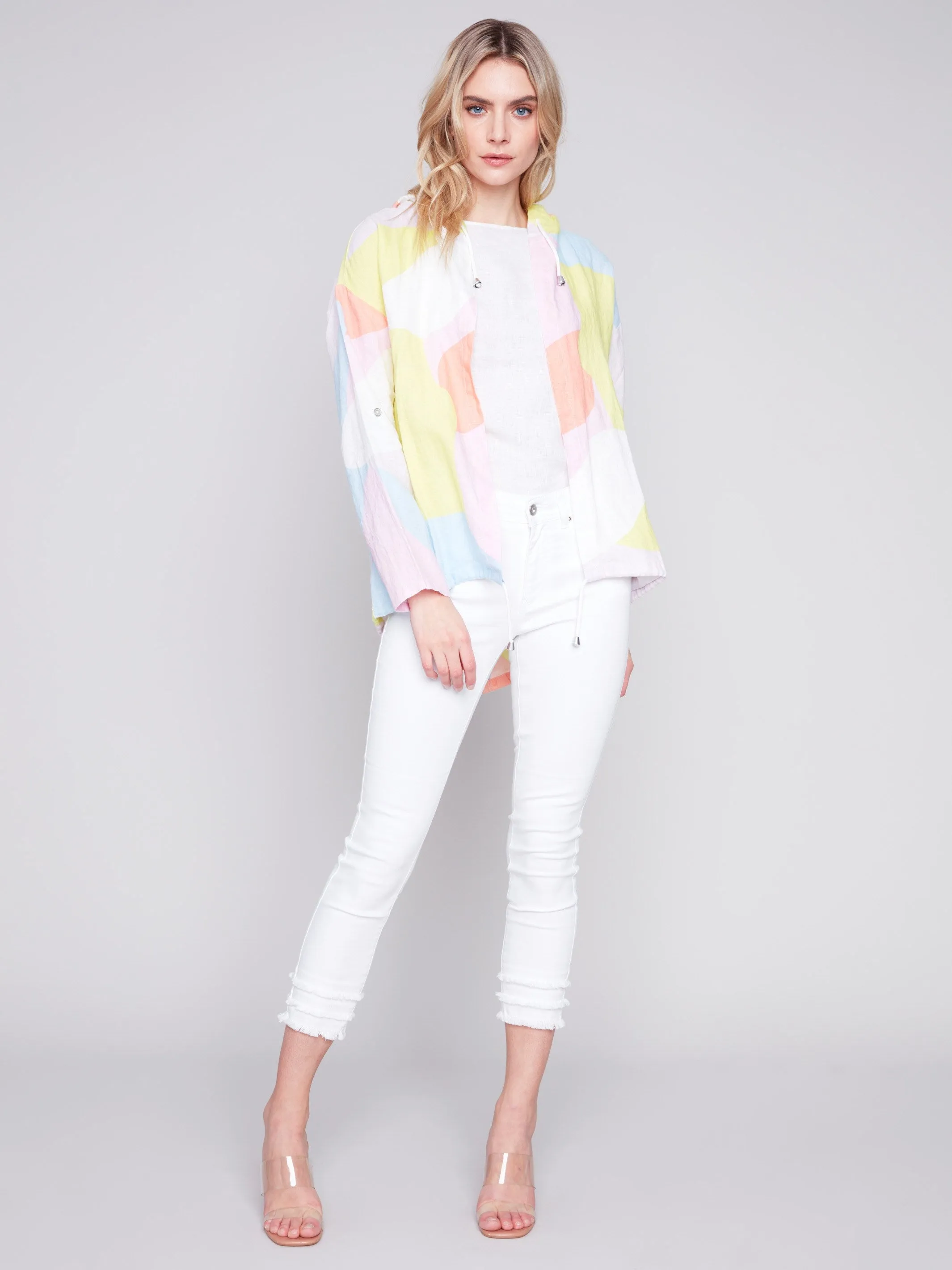 Printed Linen Duster Jacket - Graffiti