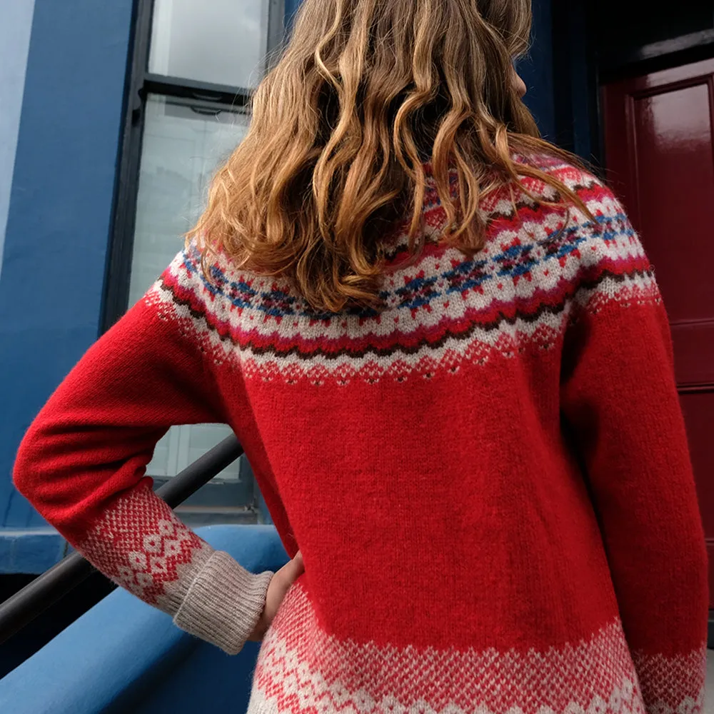 Pure wool fair isle jumper in red and beige