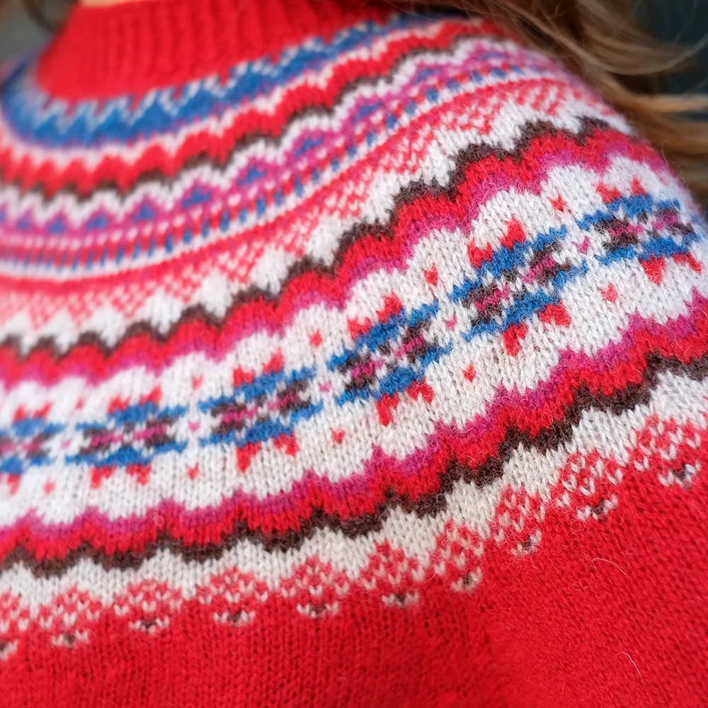 Pure wool fair isle jumper in red and beige