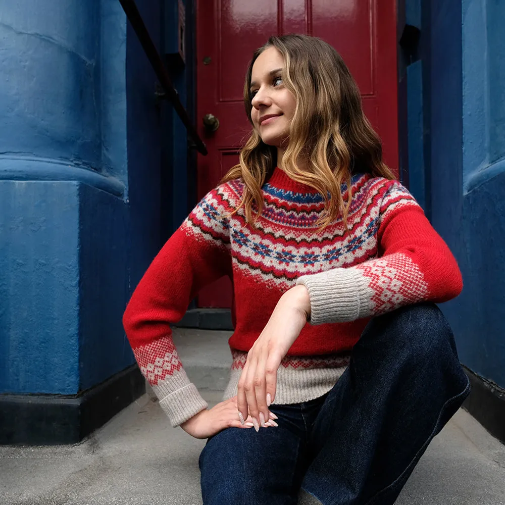 Pure wool fair isle jumper in red and beige