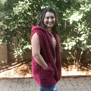 "Aspen" Hooded Faux Fur Vest (Cabernet)