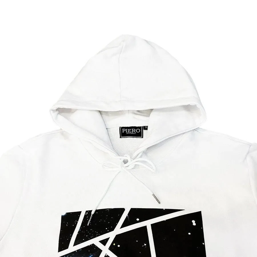 Slim Fit White Hoodie GALAXY Design Organic Heavy Cotton