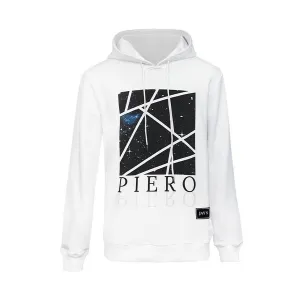 Slim Fit White Hoodie GALAXY Design Organic Heavy Cotton