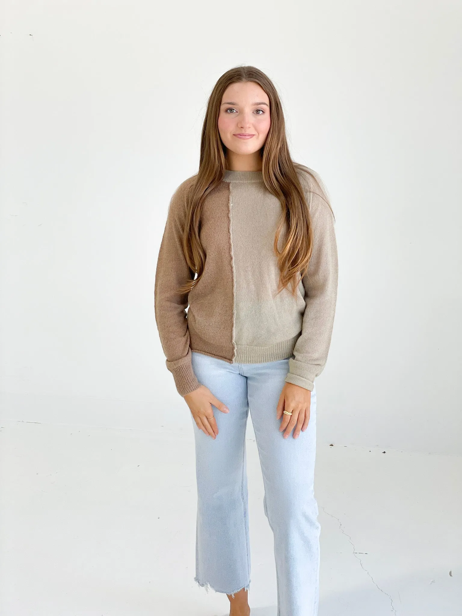 Stella Colorblock Sweater - Taupe Lt Oatmeal