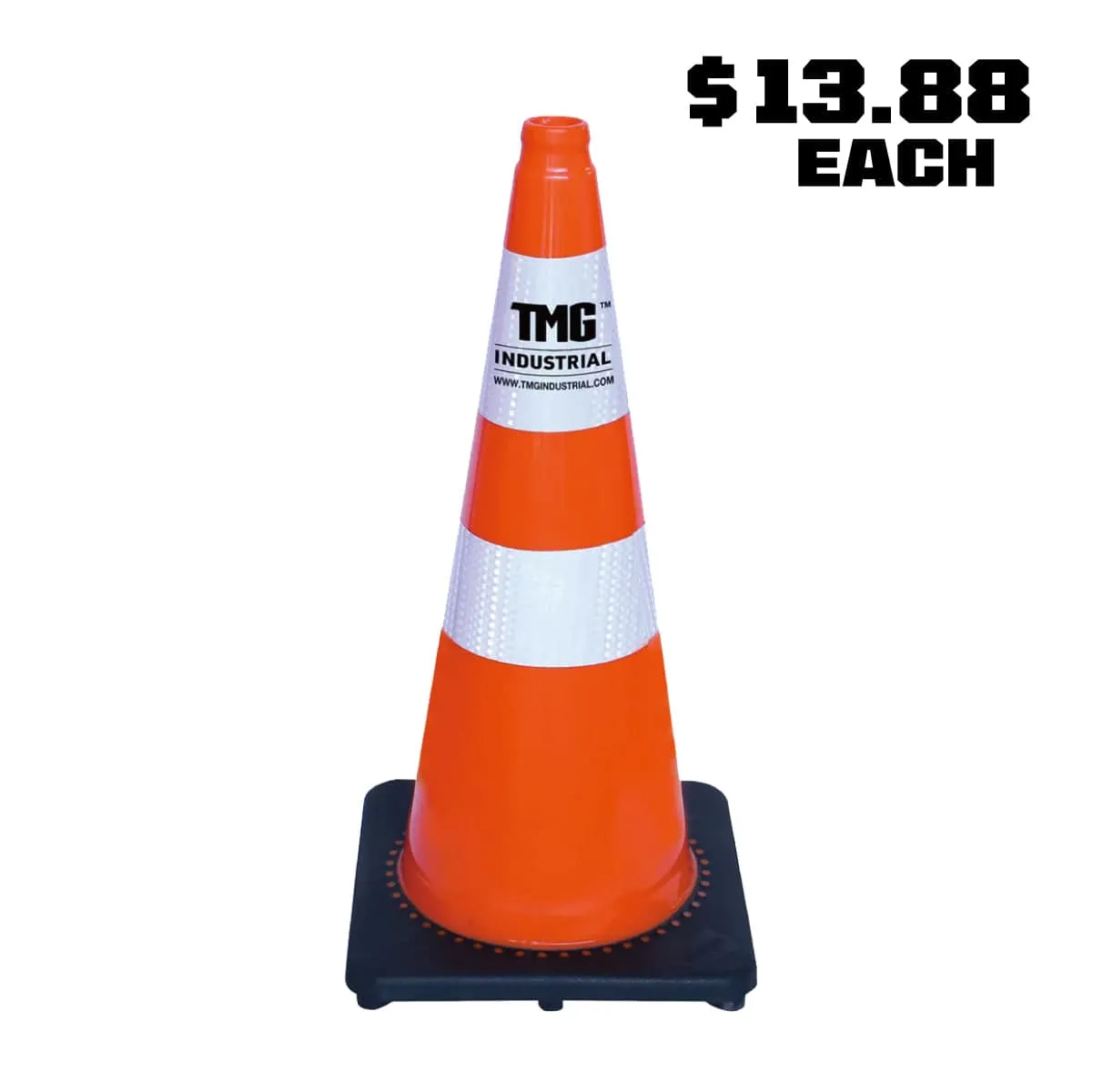 TMG Industrial 29” PVC Reflective Traffic Cones, 252 Cones, 14” Square Base, Hot & Cold Weather, High-Intensity Reflective Bands, TMG-TC29