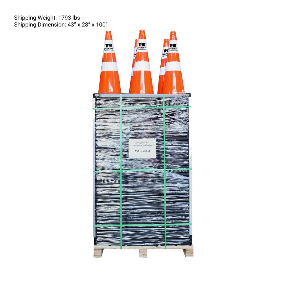 TMG Industrial 29” PVC Reflective Traffic Cones, 252 Cones, 14” Square Base, Hot & Cold Weather, High-Intensity Reflective Bands, TMG-TC29