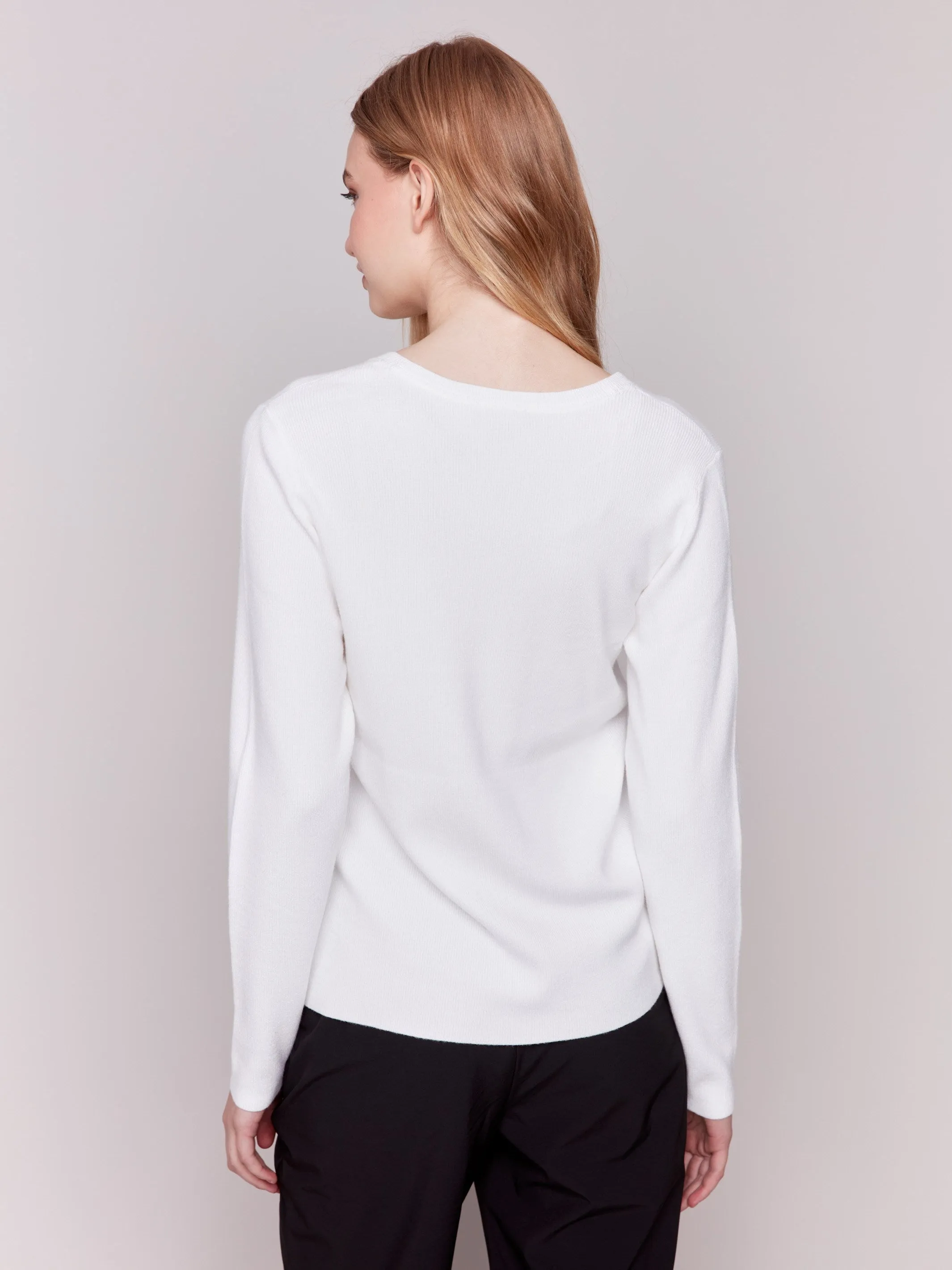 V-Neck Sweater with Grommet Detail - Cream