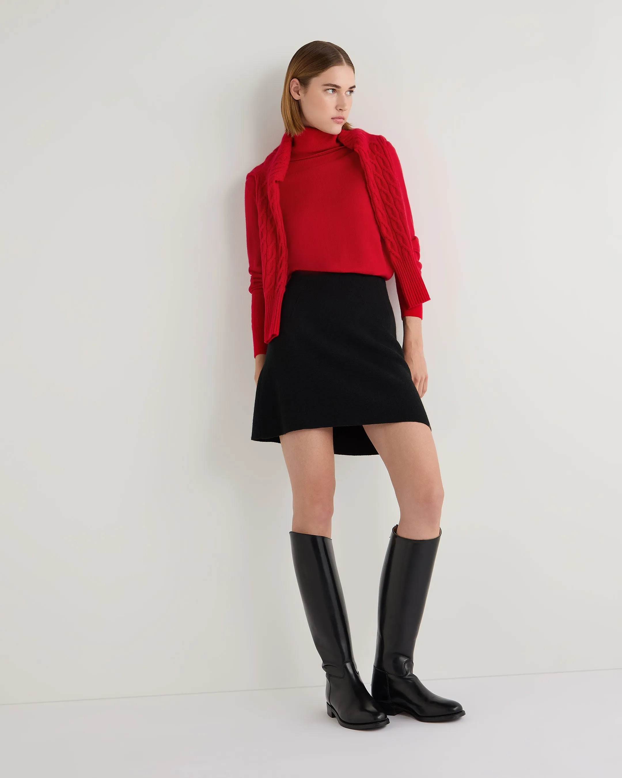 Women's Loose Turtle Neck Cashmere Sweater Riding Red