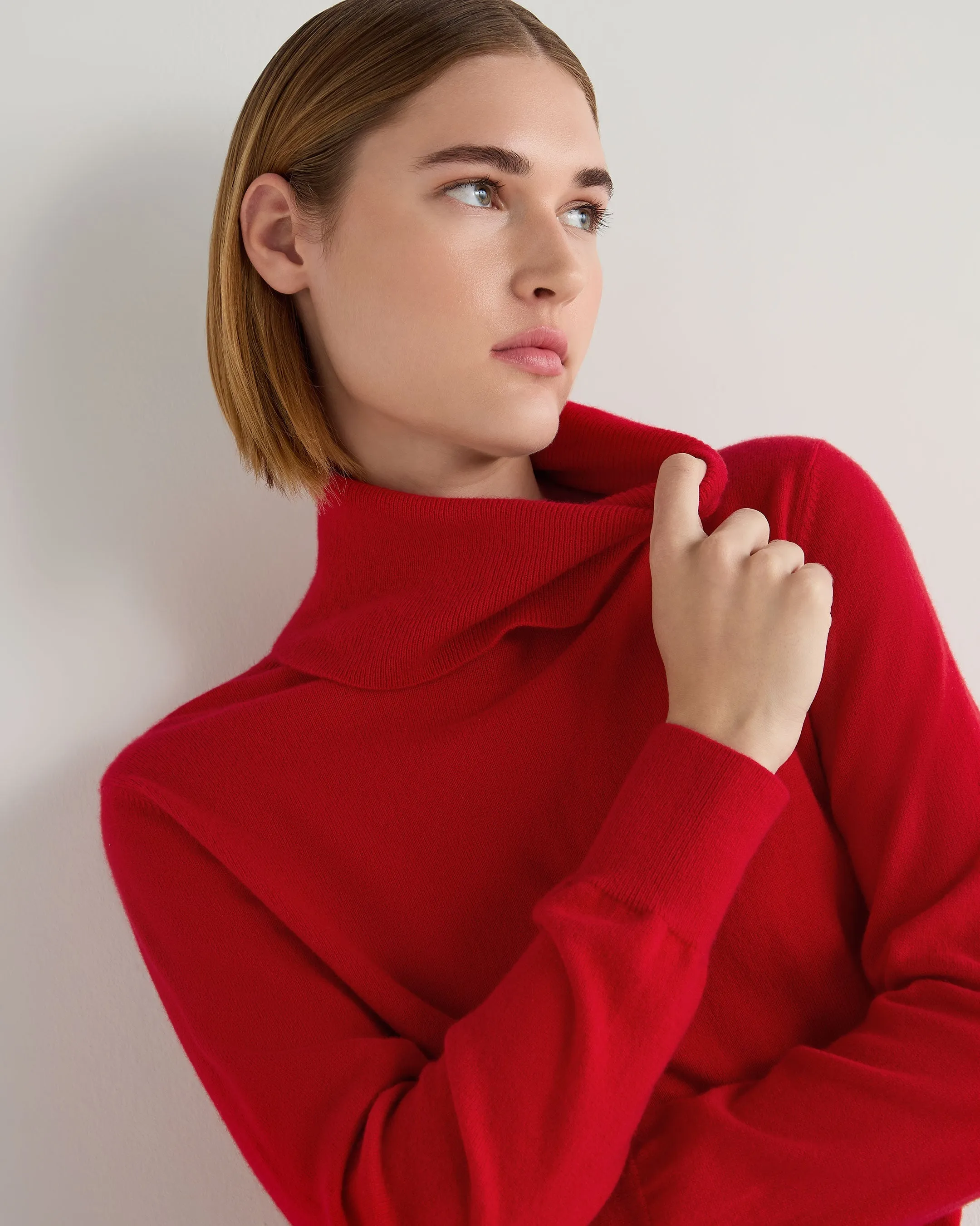 Women's Loose Turtle Neck Cashmere Sweater Riding Red