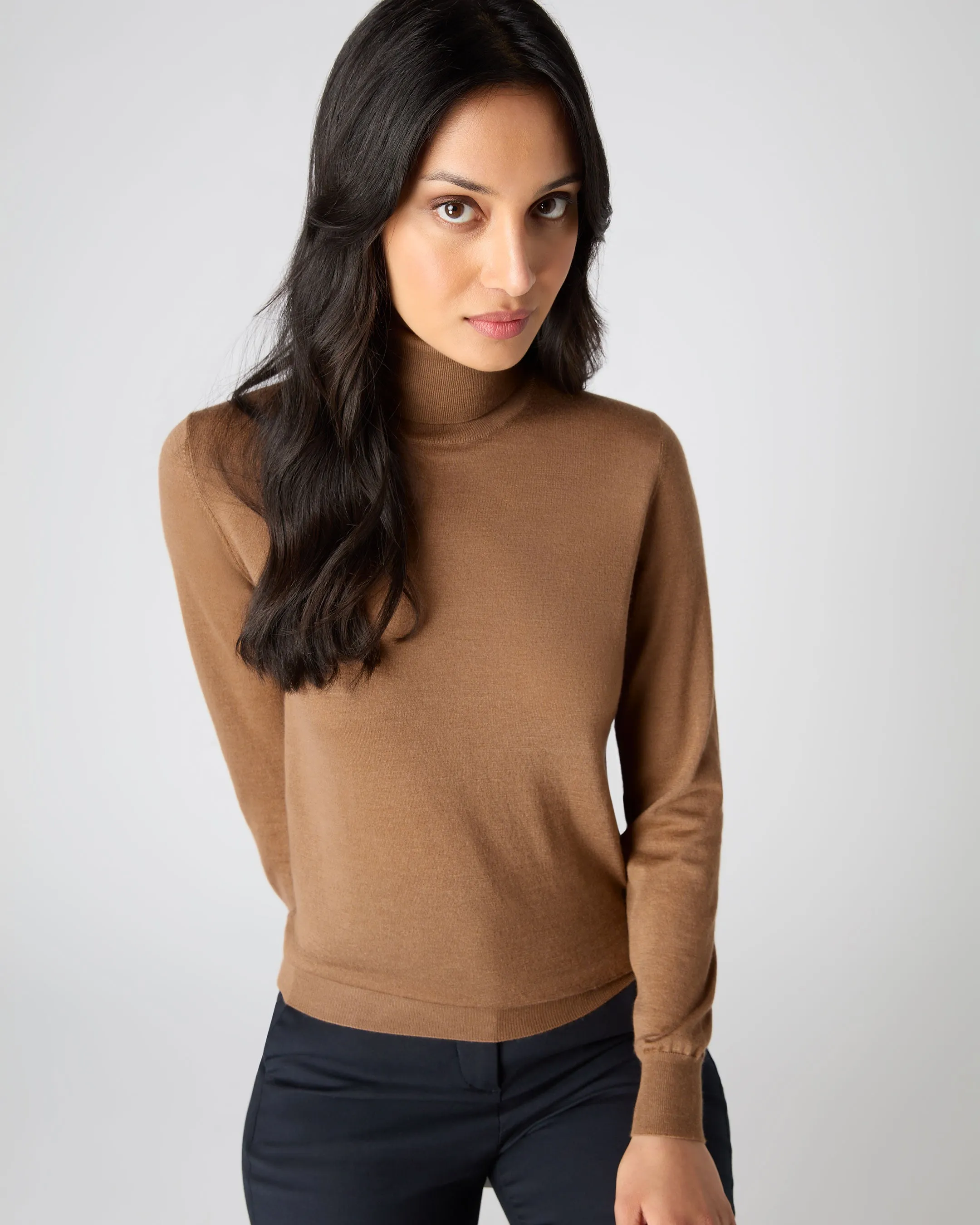 Women's Margot Superfine Cashmere Turtle Neck Sweater Dark Camel Brown